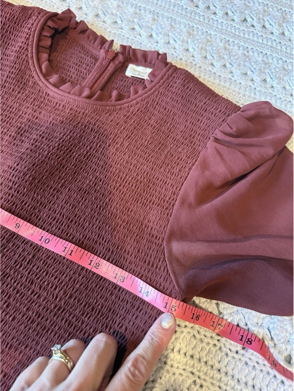 WILFRED ARITZIA Tempest Smocked Chiffon Blouse in Maroon Size M