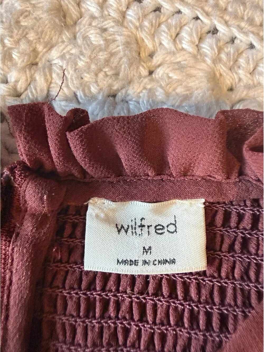 WILFRED ARITZIA Tempest Smocked Chiffon Blouse in Maroon Size M
