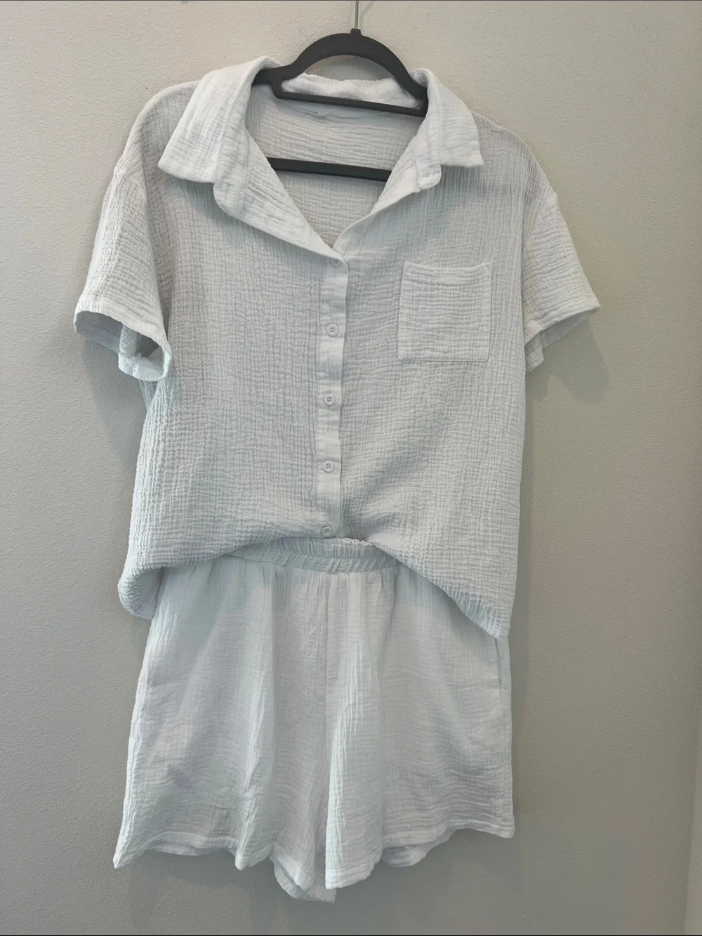 Women’s Casual 2-Piece Cotton Linen Set Button Down Oversized Shirt & Shorts