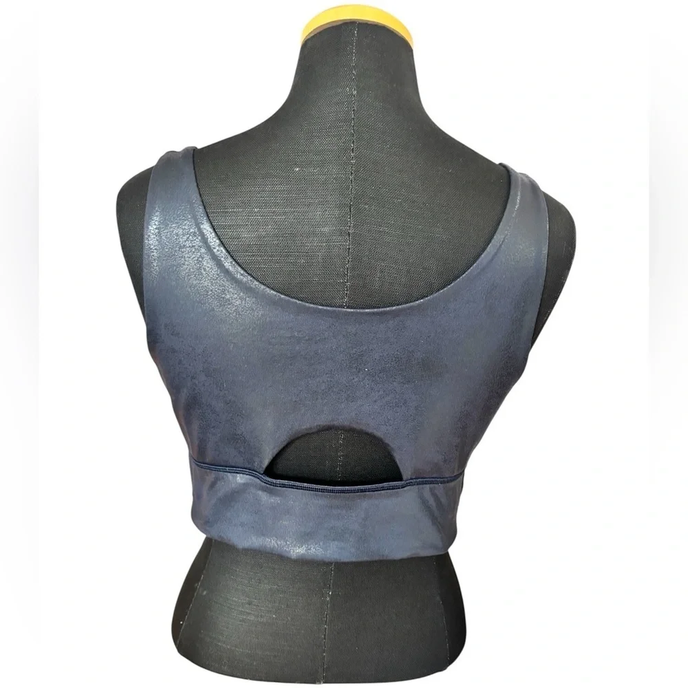 OFFLINE by Aerie The Hugger Crackle Metallic Sports Bra Navy Blue Large