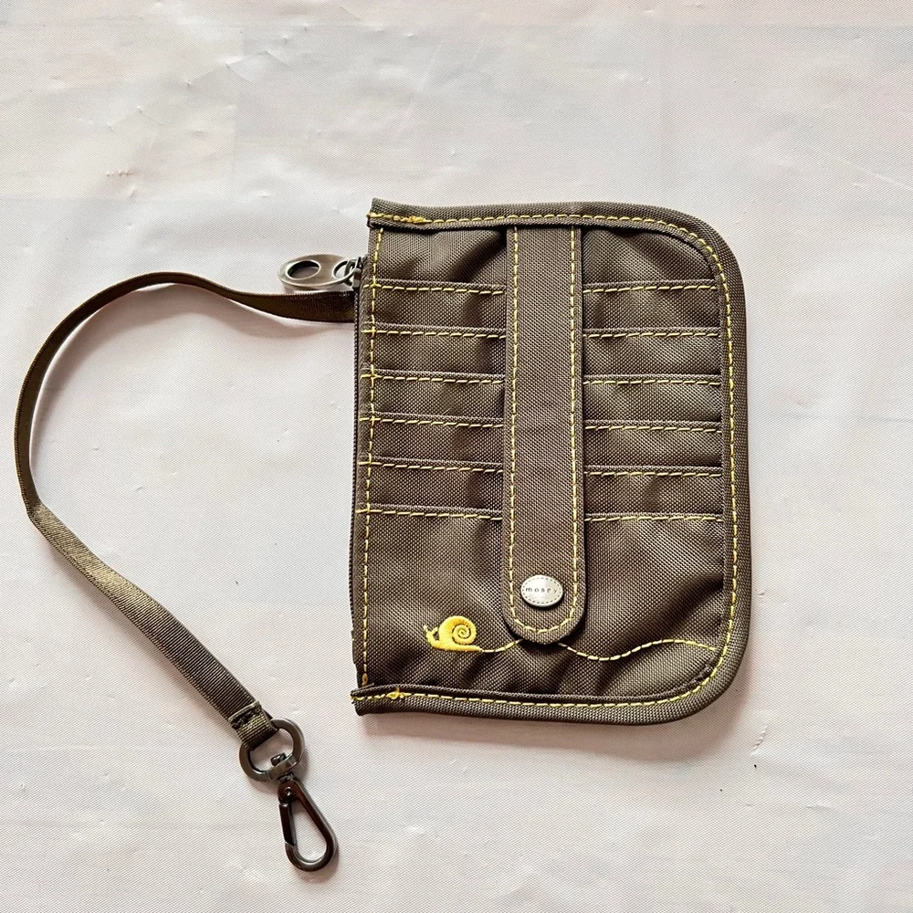 Mosey Life Wristlet Wallet Card Holder khaki color yellow embroidery logo nWOT