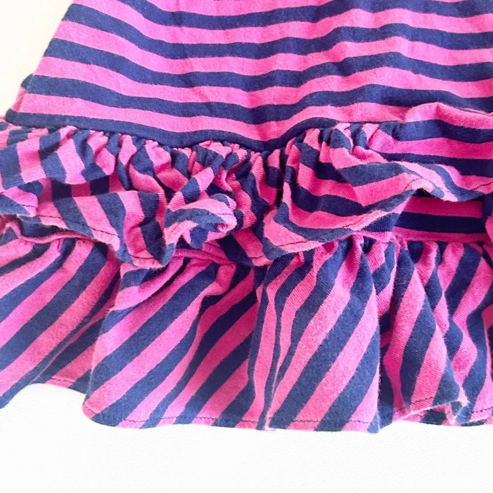 Ralph‎ Lauren Baby Girls Pink Navy Striped Preppy Nautical Ruffle Dress Size 3M