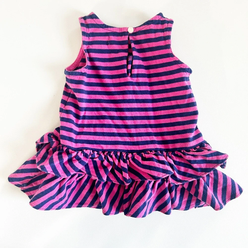 Ralph‎ Lauren Baby Girls Pink Navy Striped Preppy Nautical Ruffle Dress Size 3M