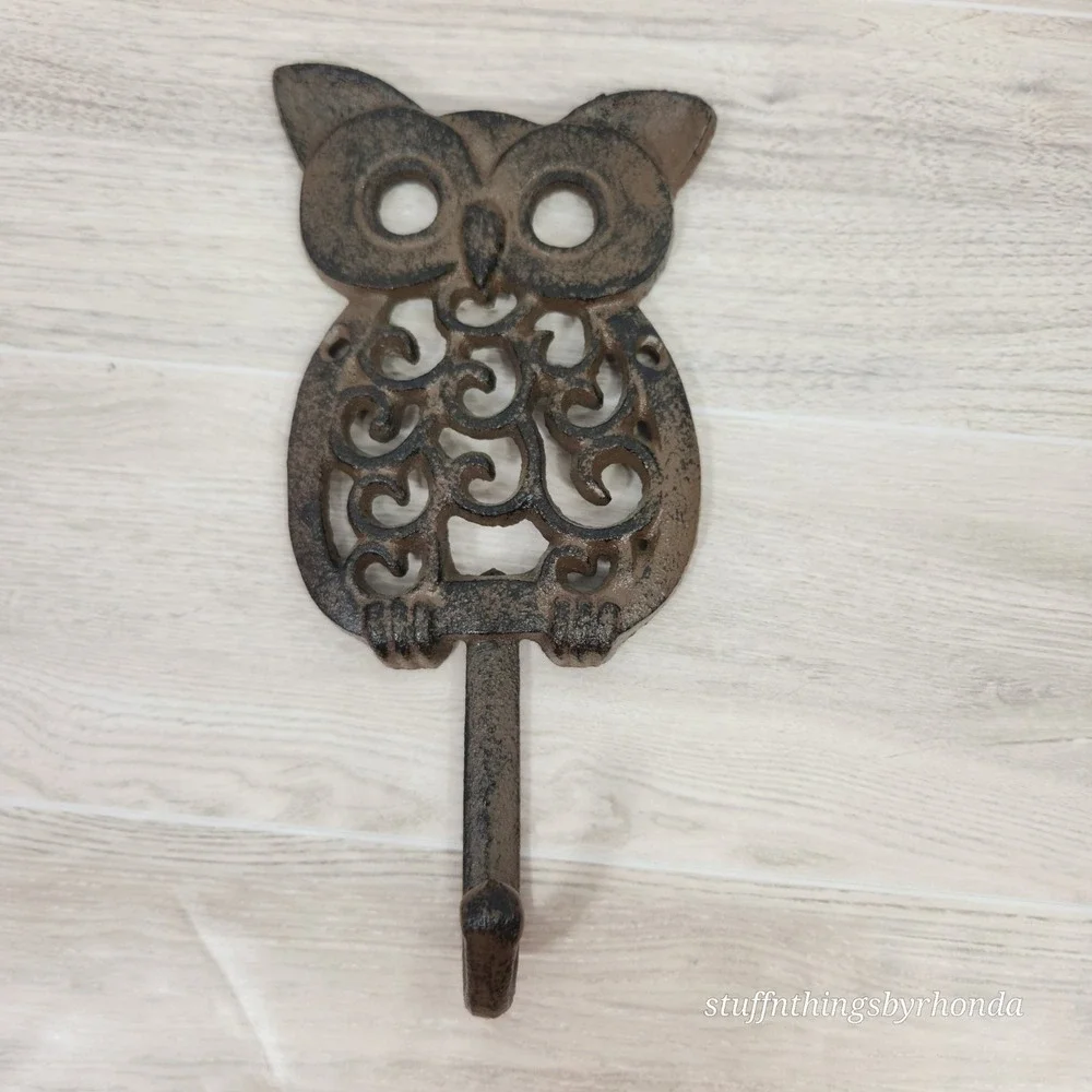 Cast Iron Owl Wall Hook, Home Or Patio, Distressed Brown 7