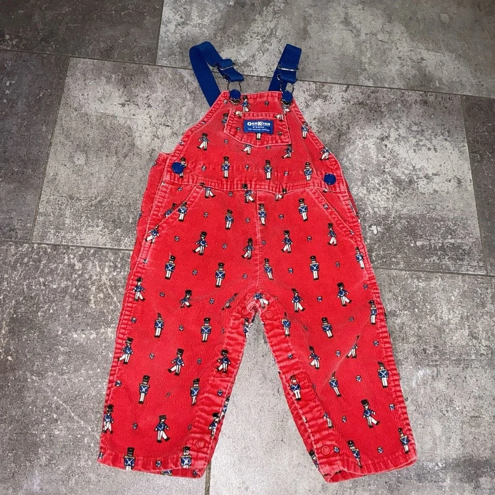Vintage 24 months‎ Oshkosh Vestbak Red Corduroy Christmas Toy Soldiers Overalls