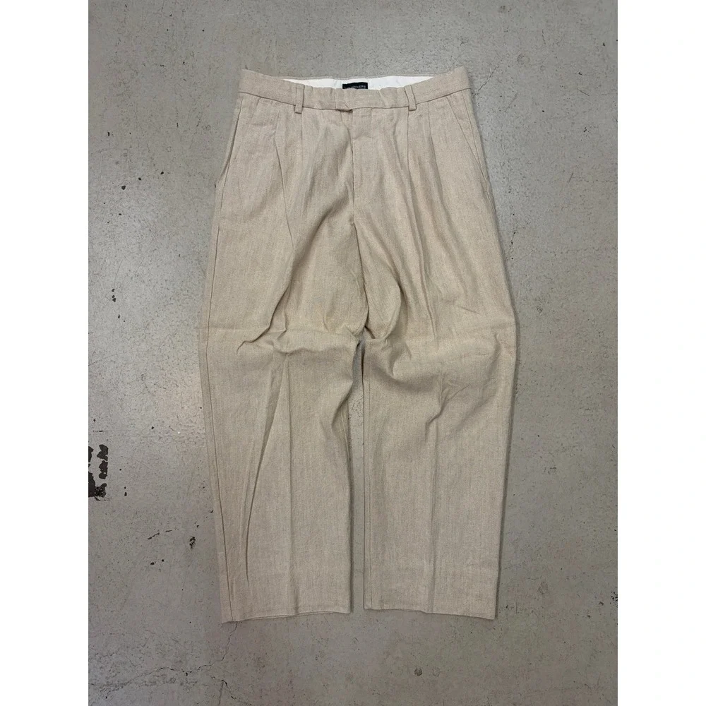 Dockers Recode Mens Pleated Trousers Beige Straight Leg Pants 32x27