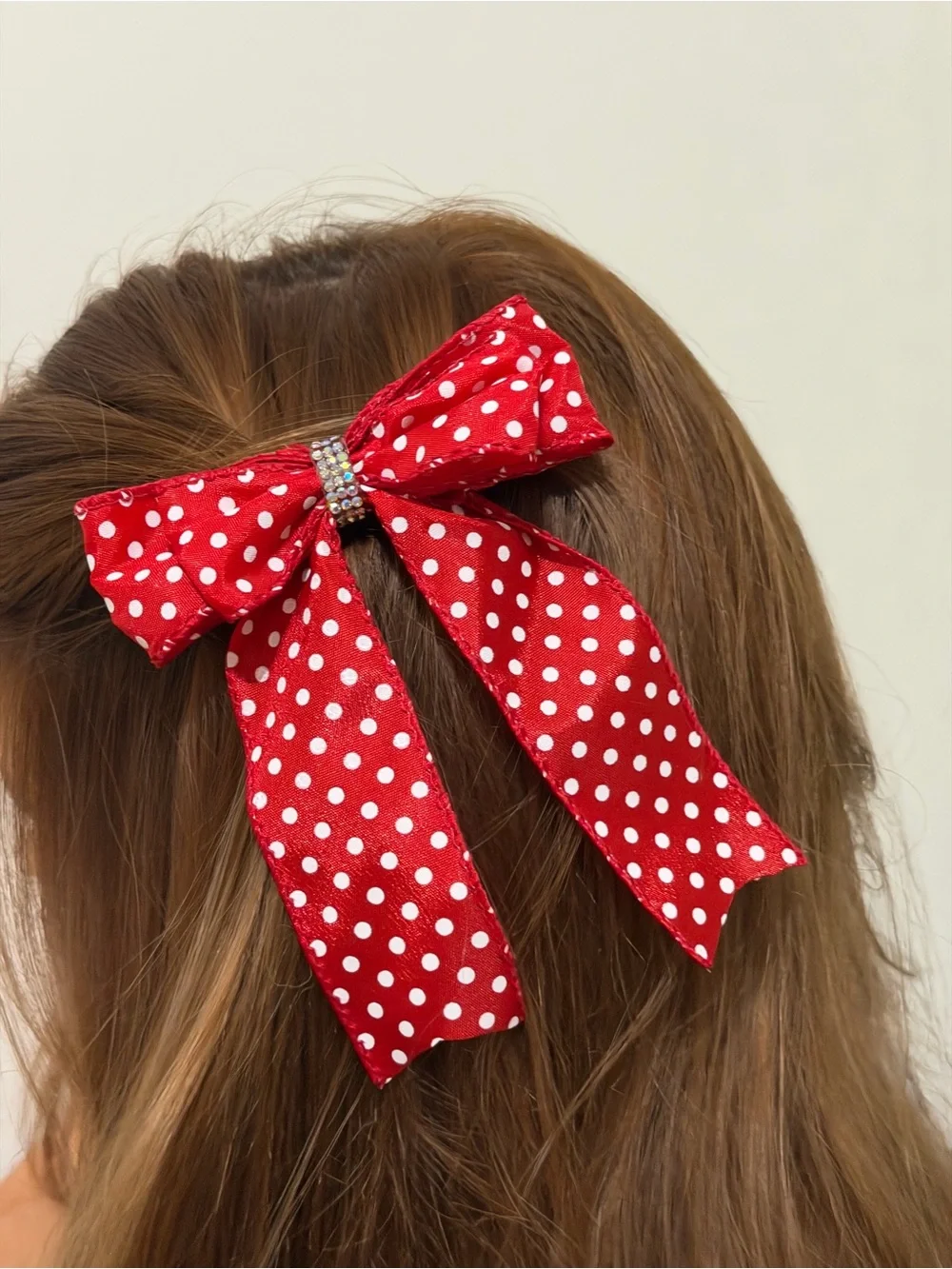 Dot Ribbon Hair Bow - Red