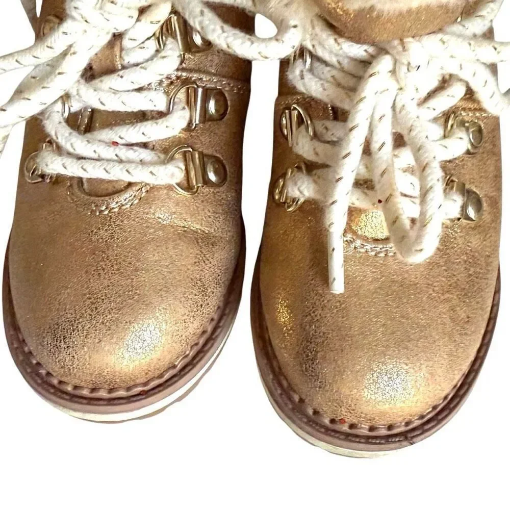 Toddler Girls Cat & Jack Reed Metallic Gold Zipper Combat Winter Boots - Sz 8