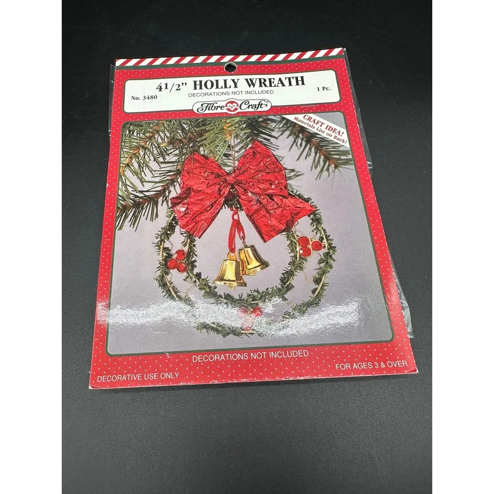 Vintage Fibre Craft Mini Holly Wreath Kit 4.5in Christmas DIY Holiday Craft‎