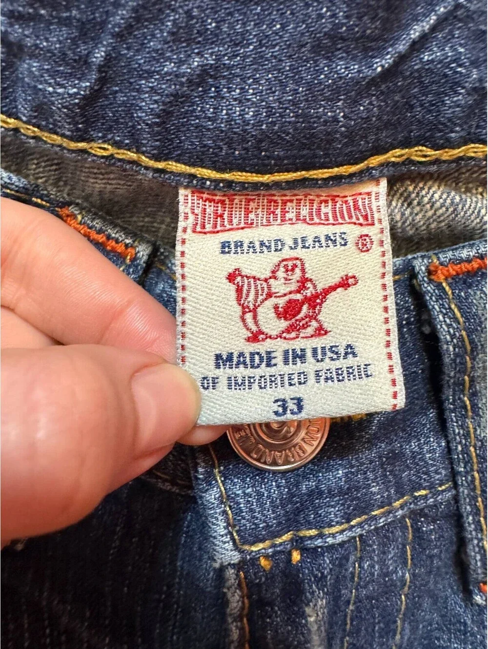 True Religion Jeans Mens 33 Blue Bootcut Flare Made in USA Horseshoe Y2K Denim