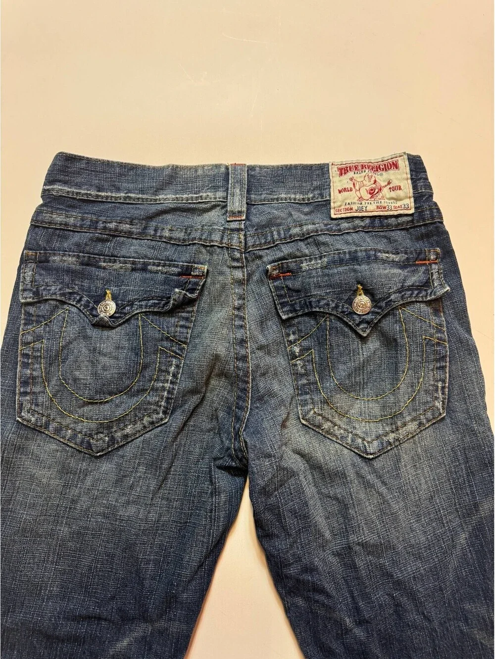 True Religion Jeans Mens 33 Blue Bootcut Flare Made in USA Horseshoe Y2K Denim