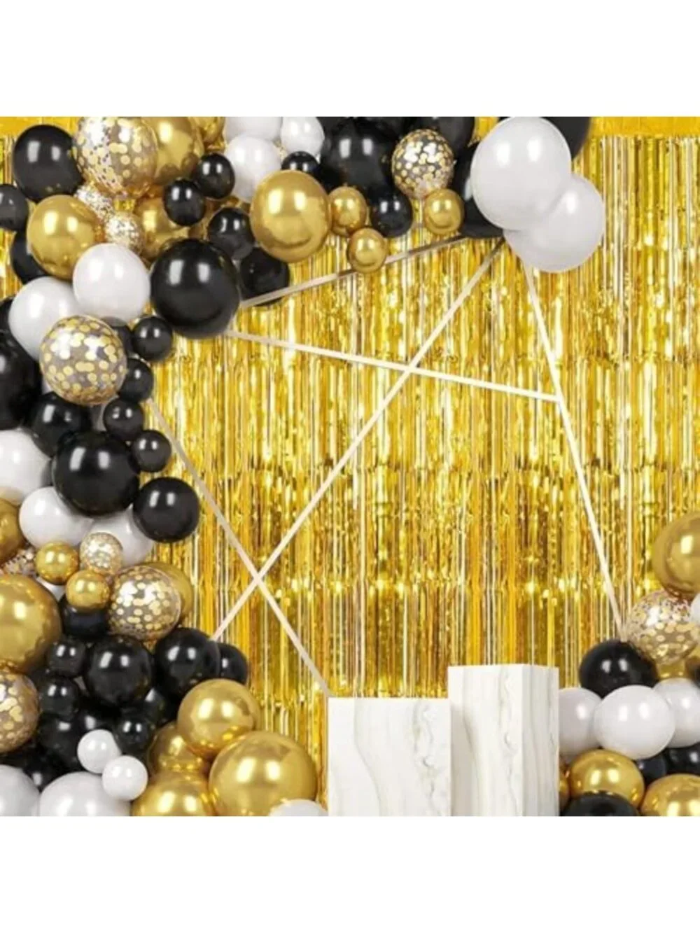 Gold Foil Fringe Curtains - 12 Pack Tinsel Backdrop for Parties, Weddings