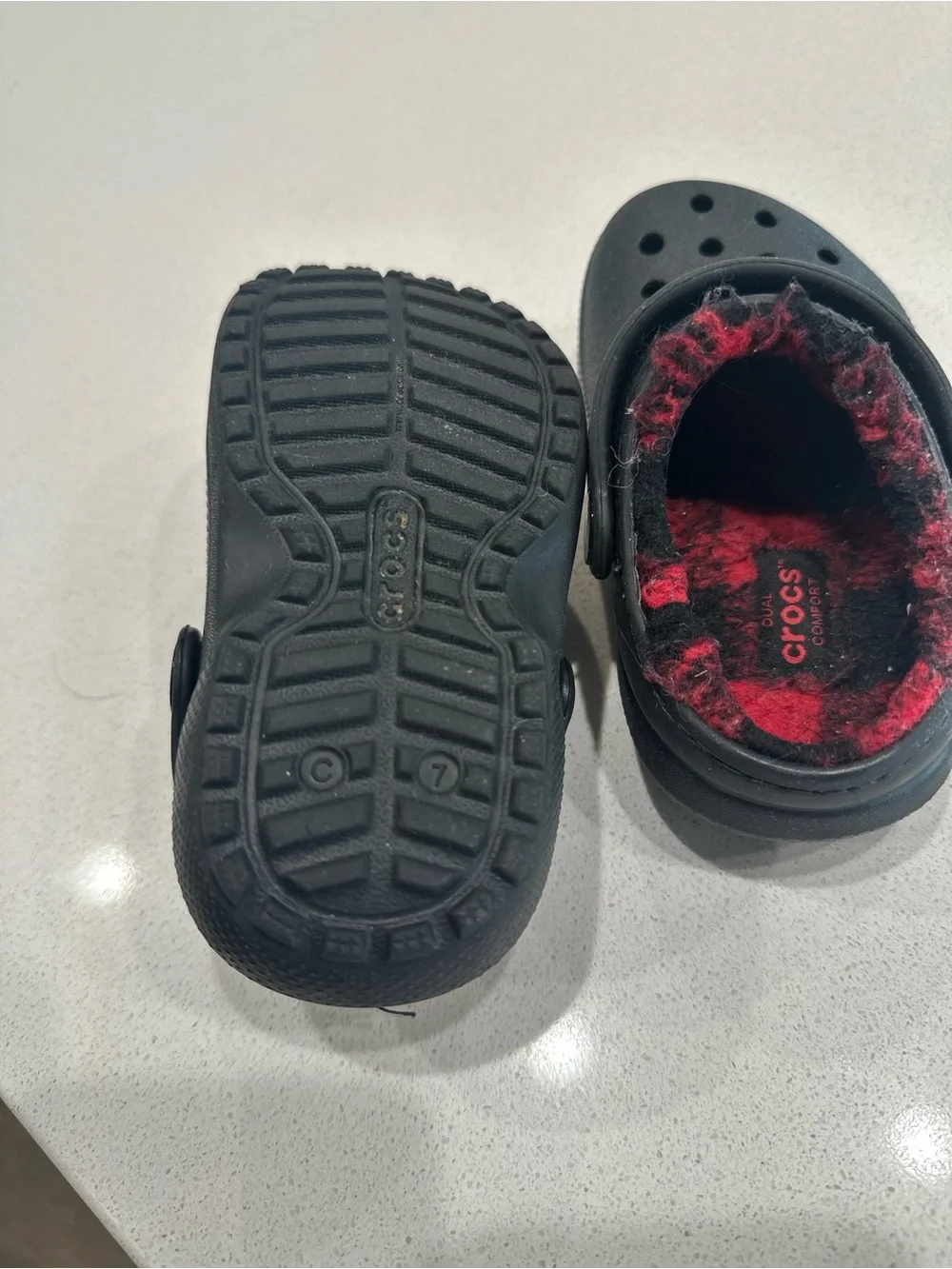 CROCS Kids Black Clog with Red Fleece Lining