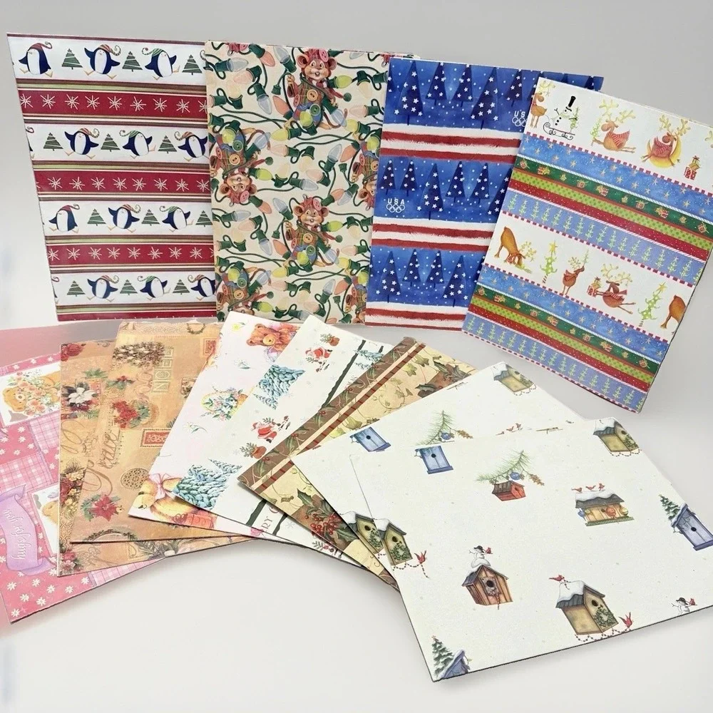 VTG Lot Wrapping Paper Mixed Patterns Sheets Kitsch Holiday Christmas MCM Retro
