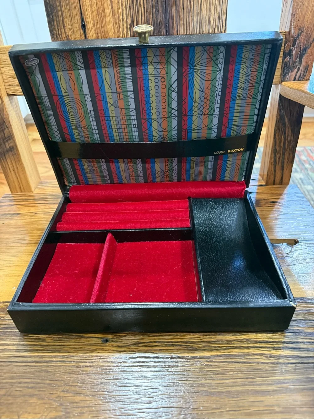 Lord Buxton Black Leather Jewelry Box Red Velvet Lined Ring Case 25+
