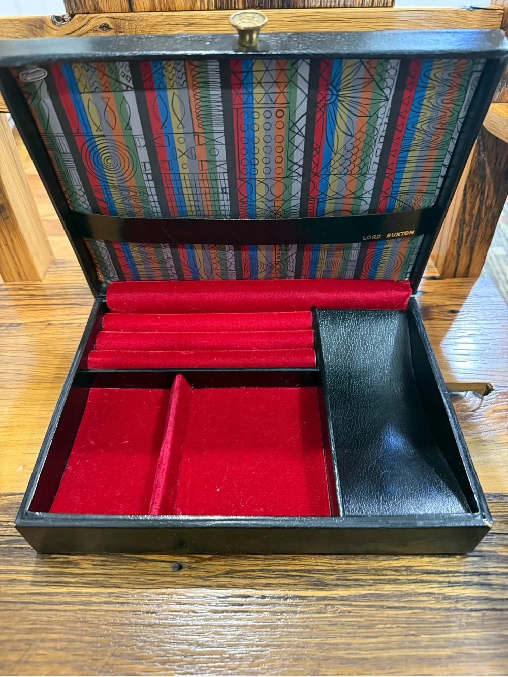 Lord Buxton Black Leather Jewelry Box Red Velvet Lined Ring Case 25+
