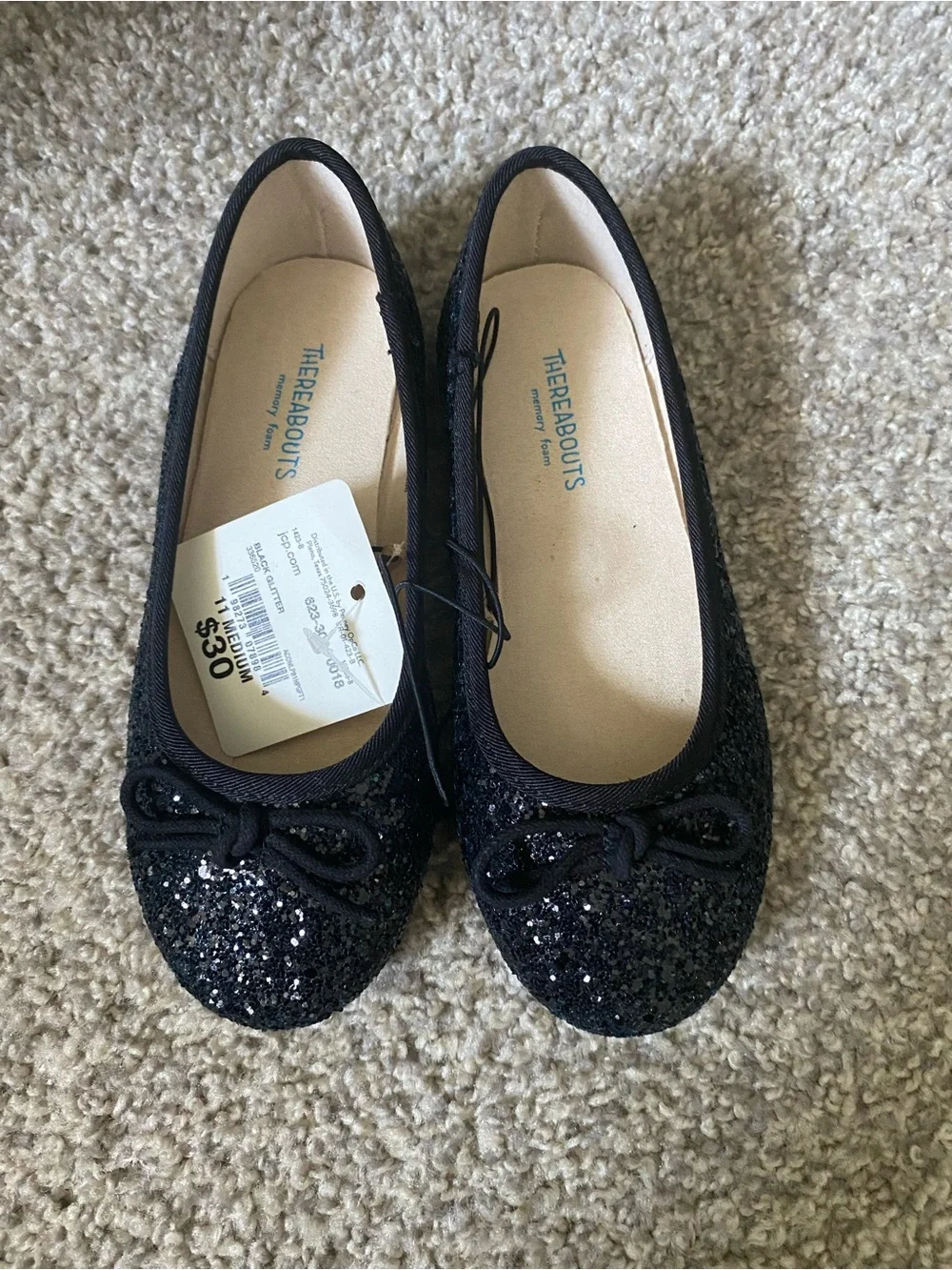 New Little Girl's Size 11M Thereabouts Lexi Ballet Flats - Black Glitter Shoes