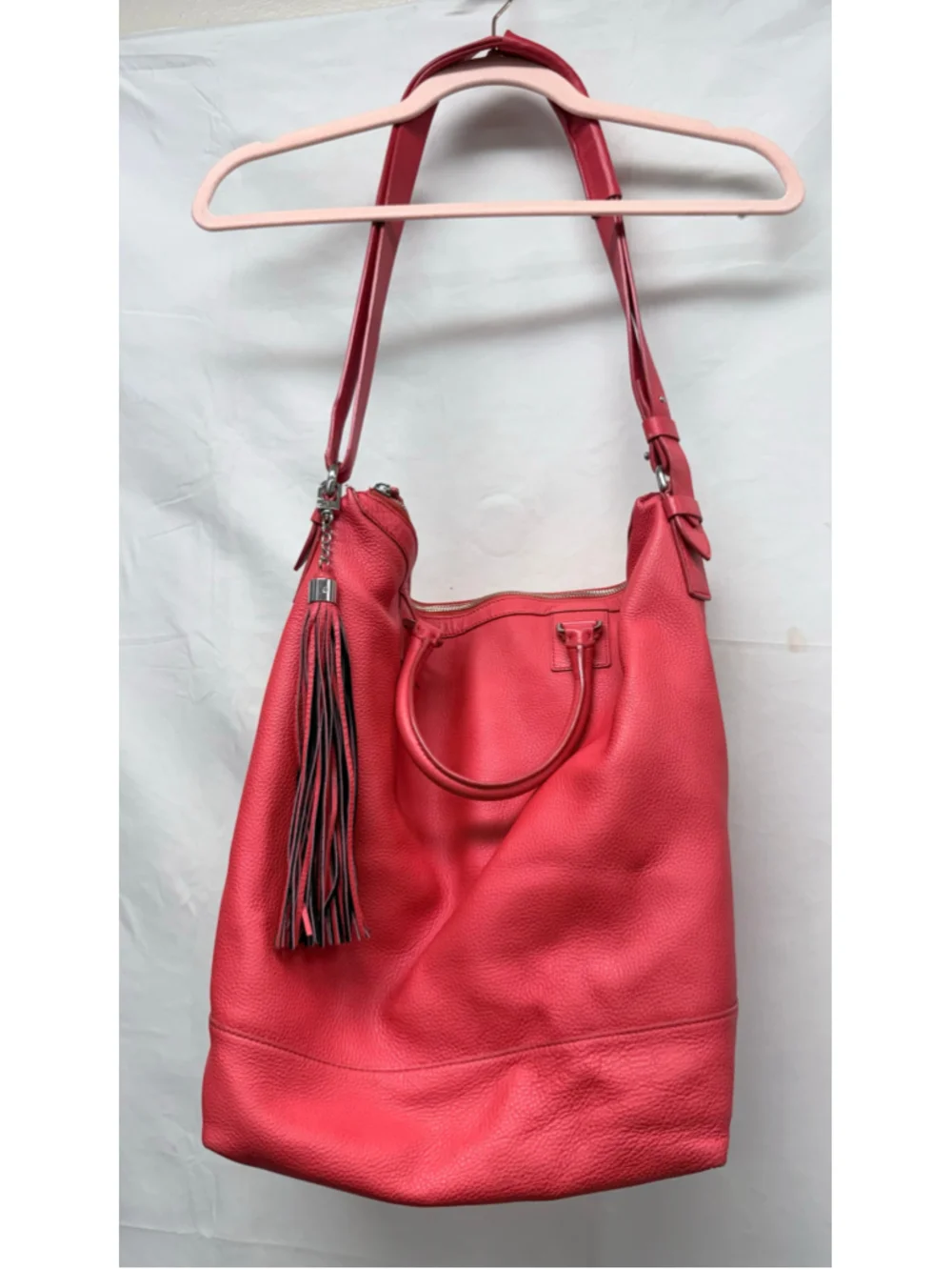 Women's DVF Hobo Bag Red Leather Tassel Handbag