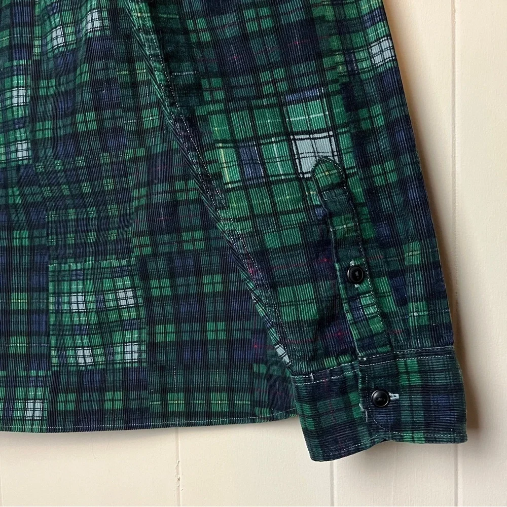 J. Crew Garment Dyed Corduroy Workshirt Large blue green plaid shirt shacket‎