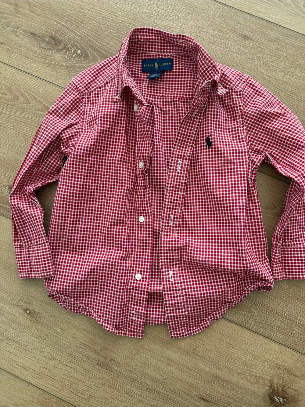 Ralph Lauren Kids Red Gingham Button-Down Shirt with Navy Pony