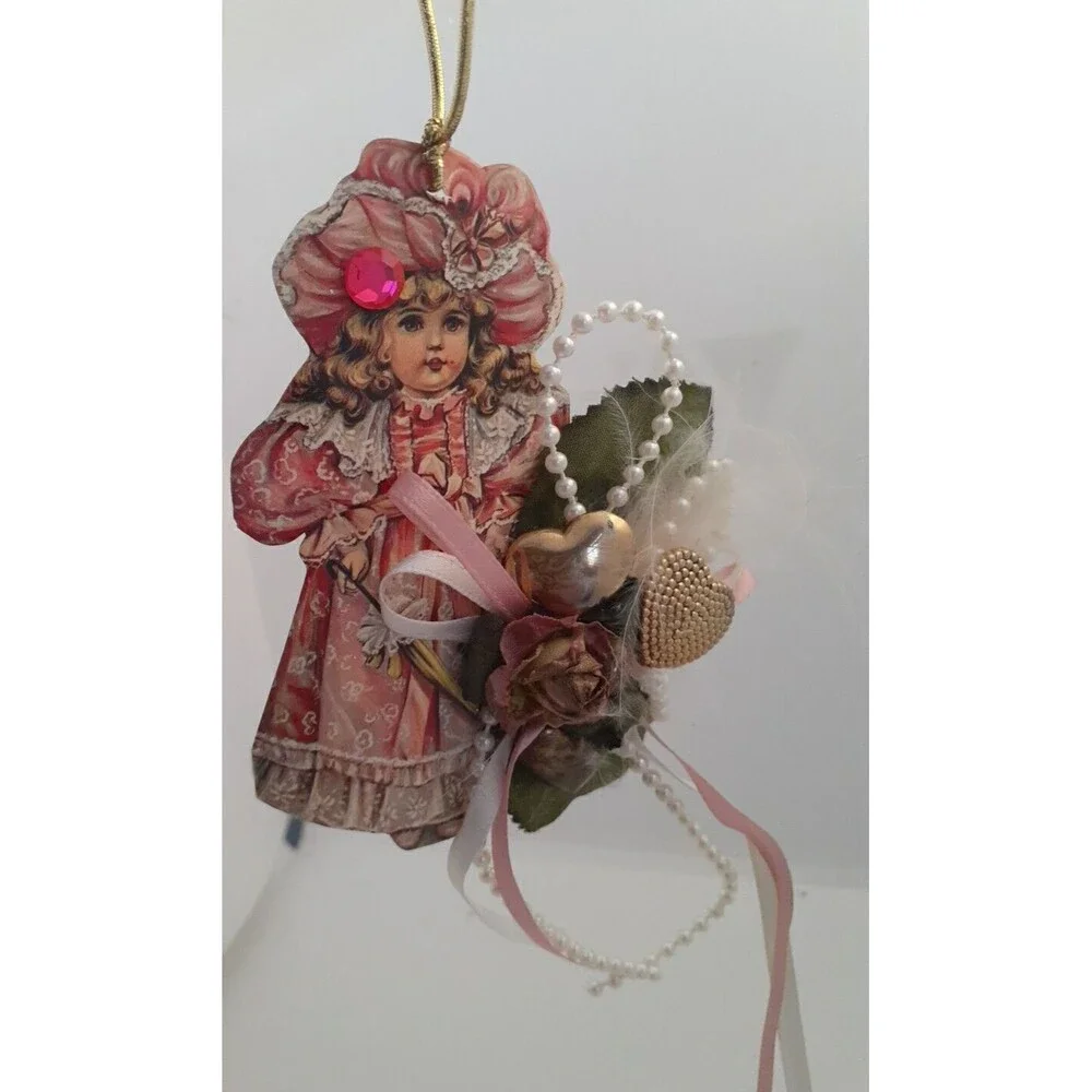 VINTAGE 1984 Merrimack 42 Die-cut Paper Doll Garland Victorian Girl embellished