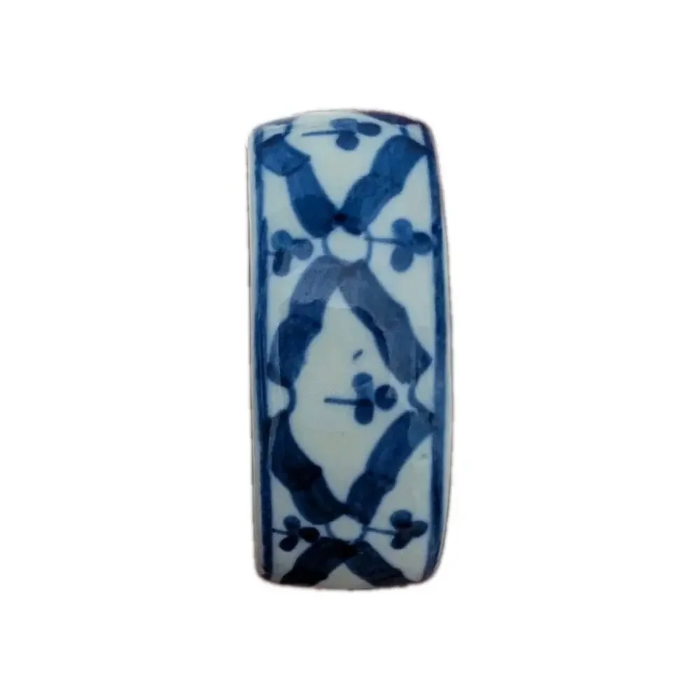 Blue White Porcelain Napkin Rings Set of 12 !! Vintage Hand Painted