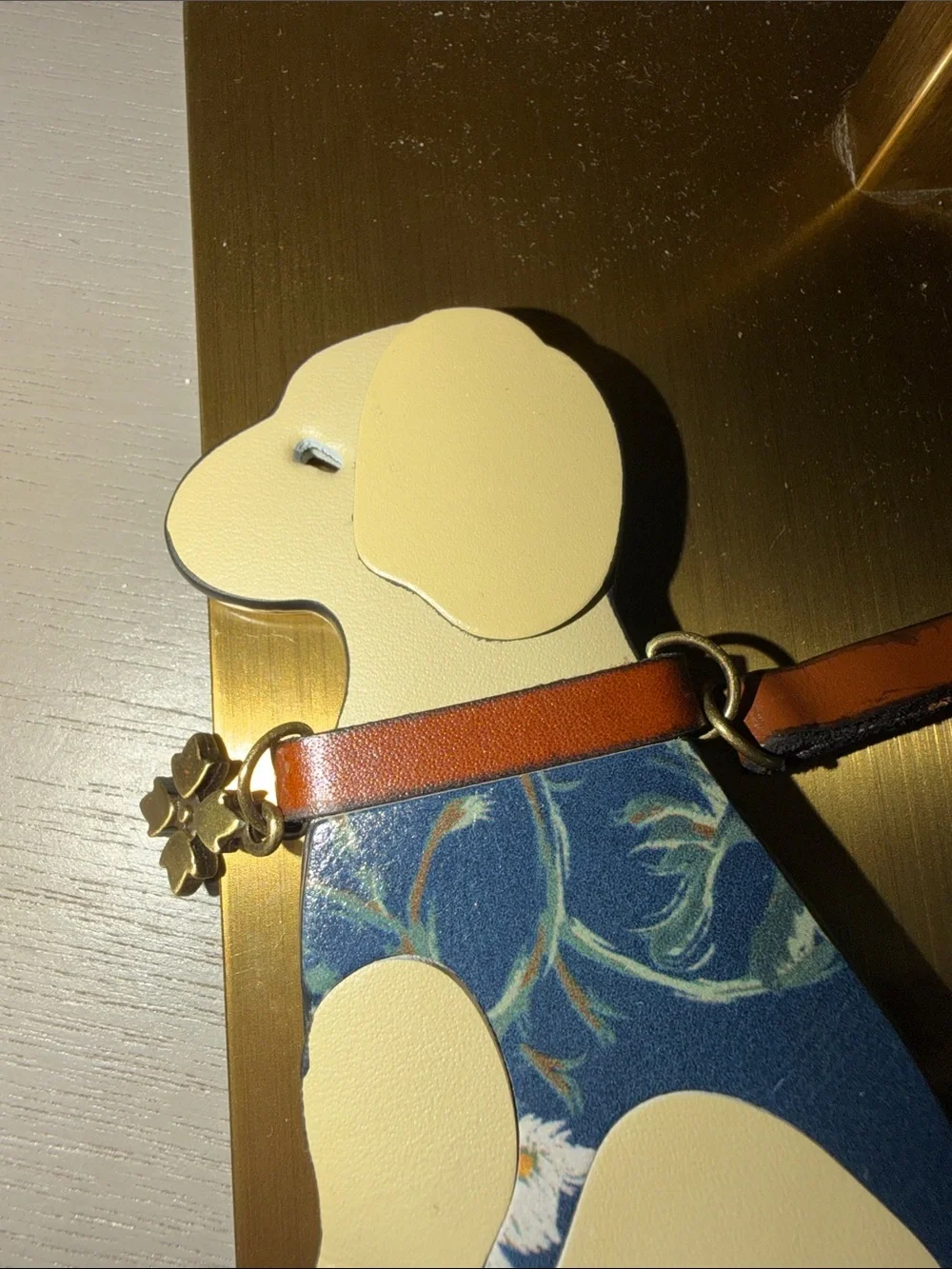 Patricia Nash Beige and Blue Dog Leather Key Fob