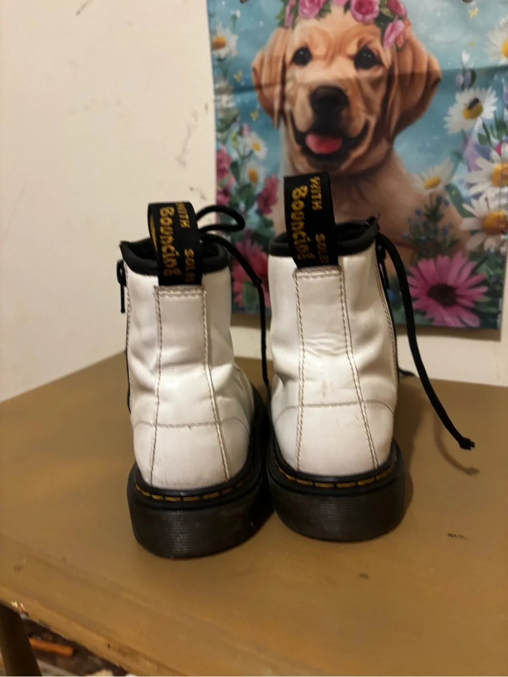 Dr. Martens White and Black Lace-Up Kids Boots