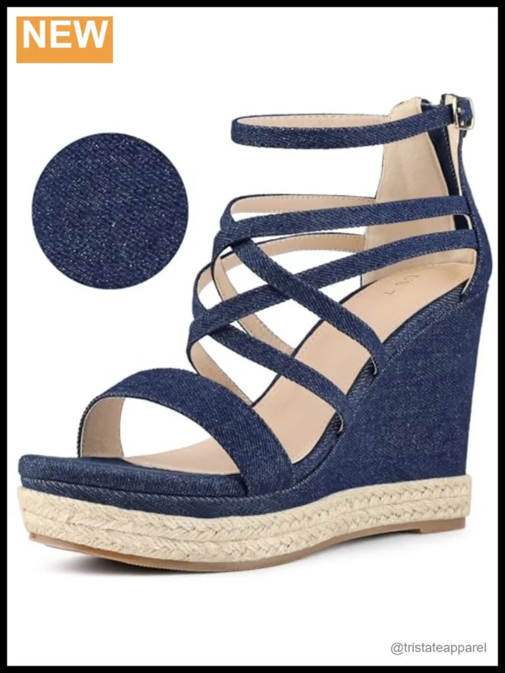 Platform Denim Heels Strappy Jeans Wedge Sandals with Ankle Strap