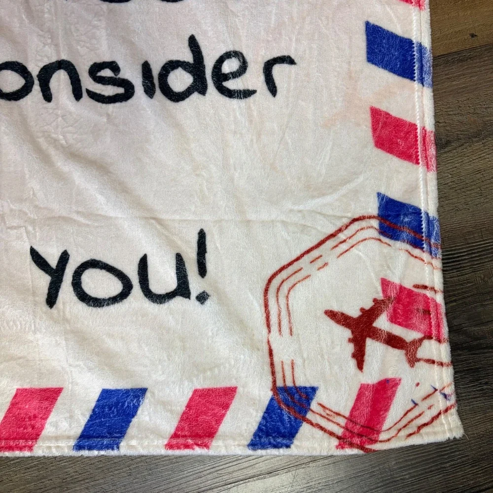 Dear Sister Airmail Letter Fleece Throw Blanket White‎ Red Blue 50x60 Gift Throw