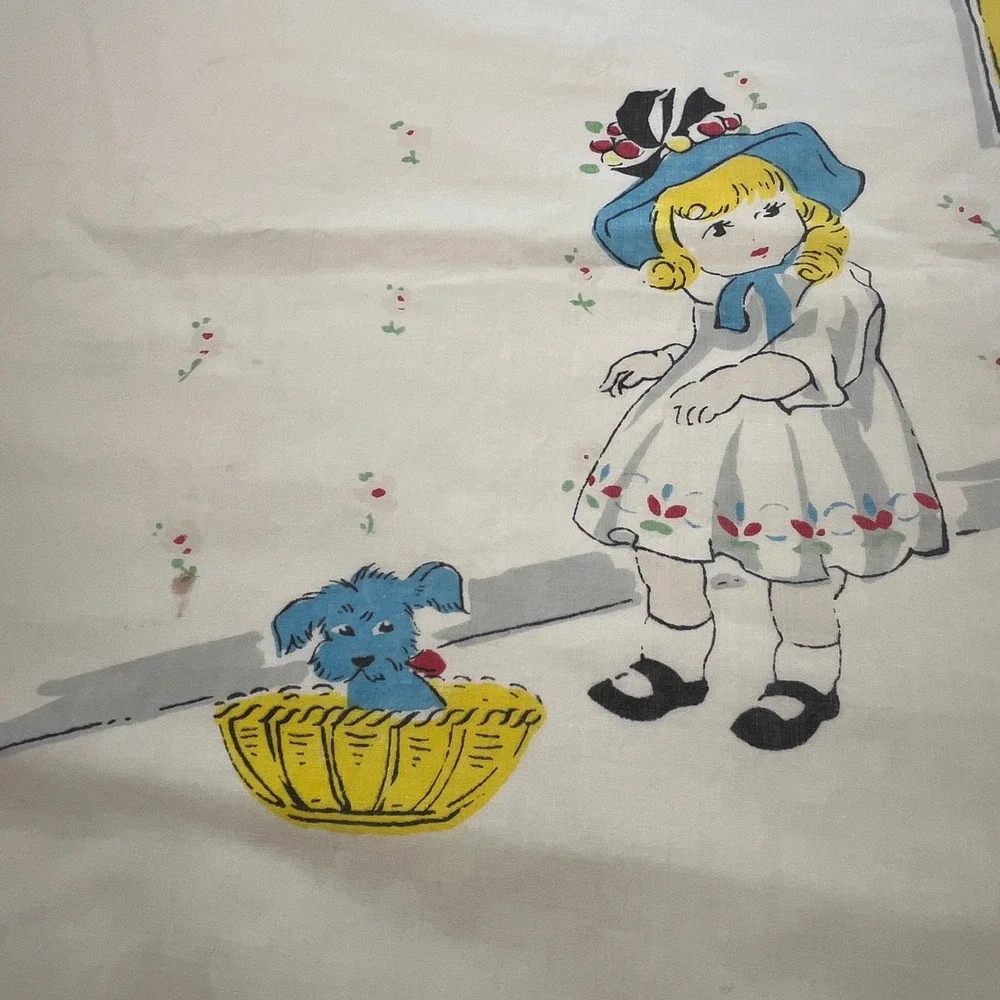 Vintage 1968 Raggedy Ann Andy Twin Flat Sheet White Cotton Blend Cottagecore