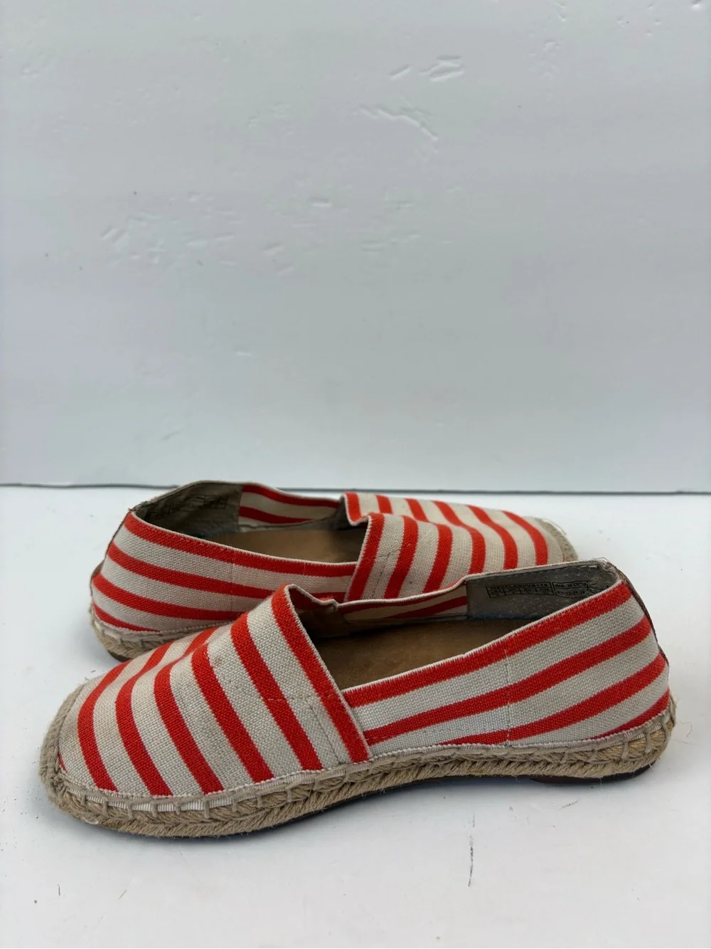 Vionic Valeri Orange White Striped Espadrille Slip-on Shoes Women’s Size 5