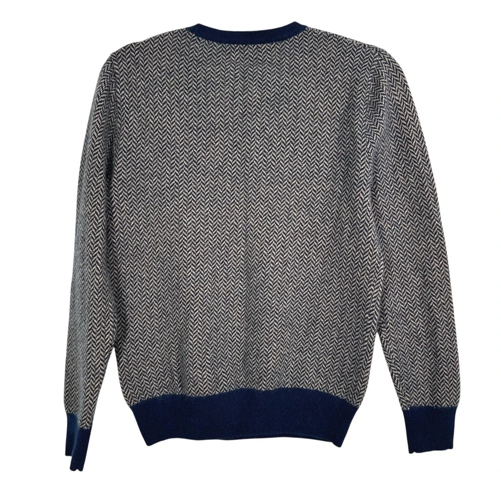 J Crew‎ 100% Cashmere Herringbone Crewneck Sweater Men's Size S Navy Beige