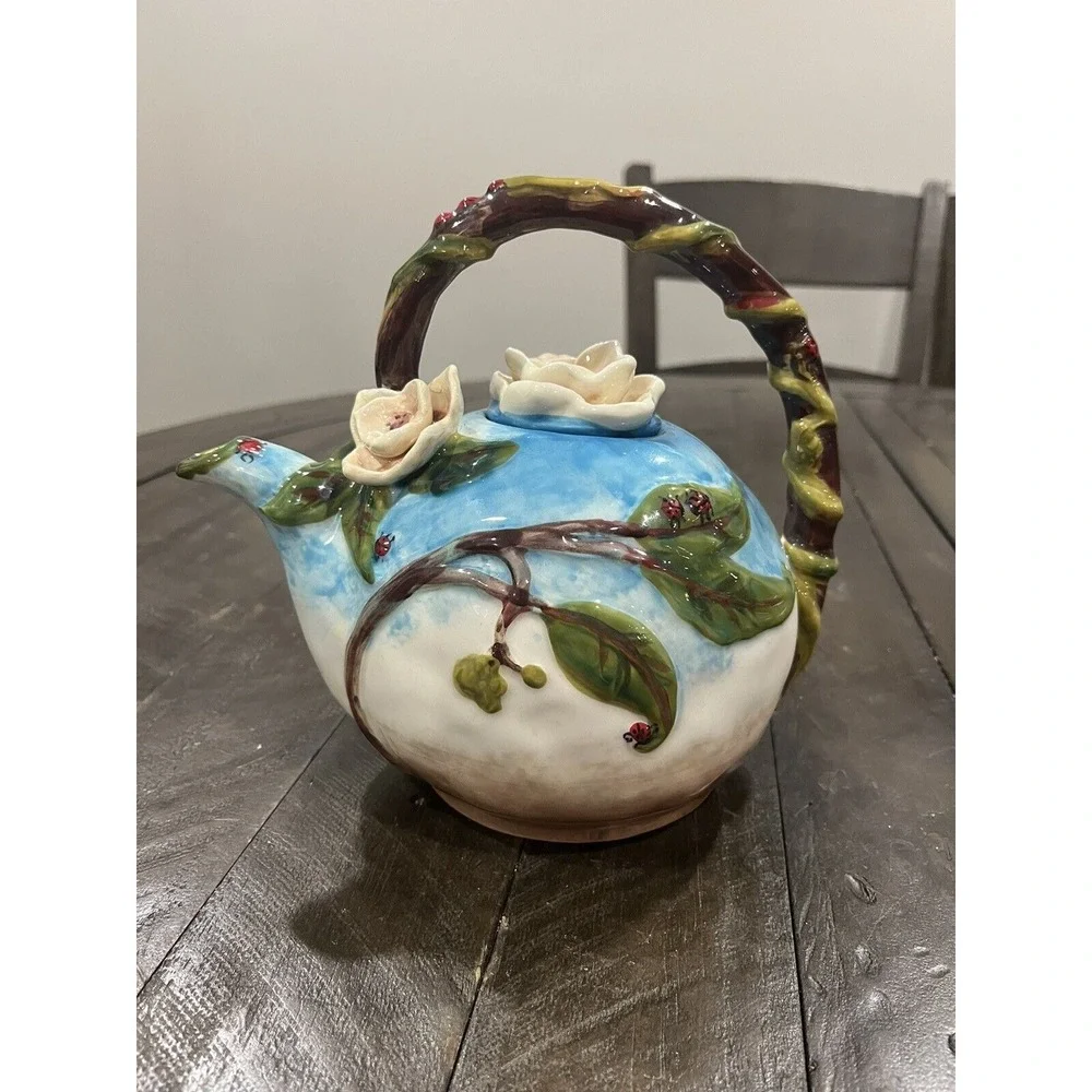 Blue Sky Ceramics Teapot Heather Goldmine Bella Flora‎ Summer Dogwood Ladybugs
