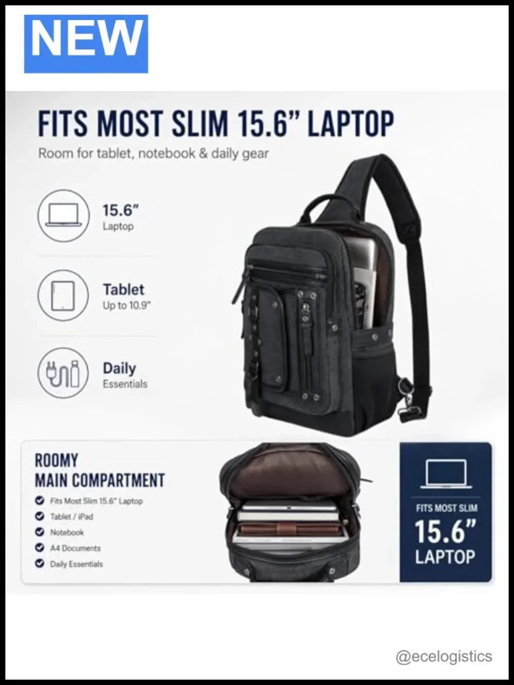 Canvas Sling Messenger Bag for Men Laptop 15.6