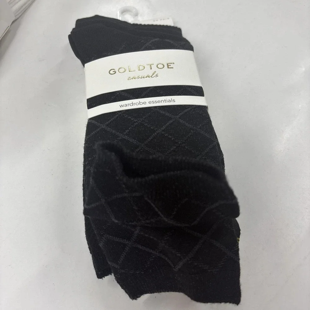 Gold Toe Casuals Womens 4 Pack Size 6 - 9 Texture Crew Socks Black Gold Toe NWT