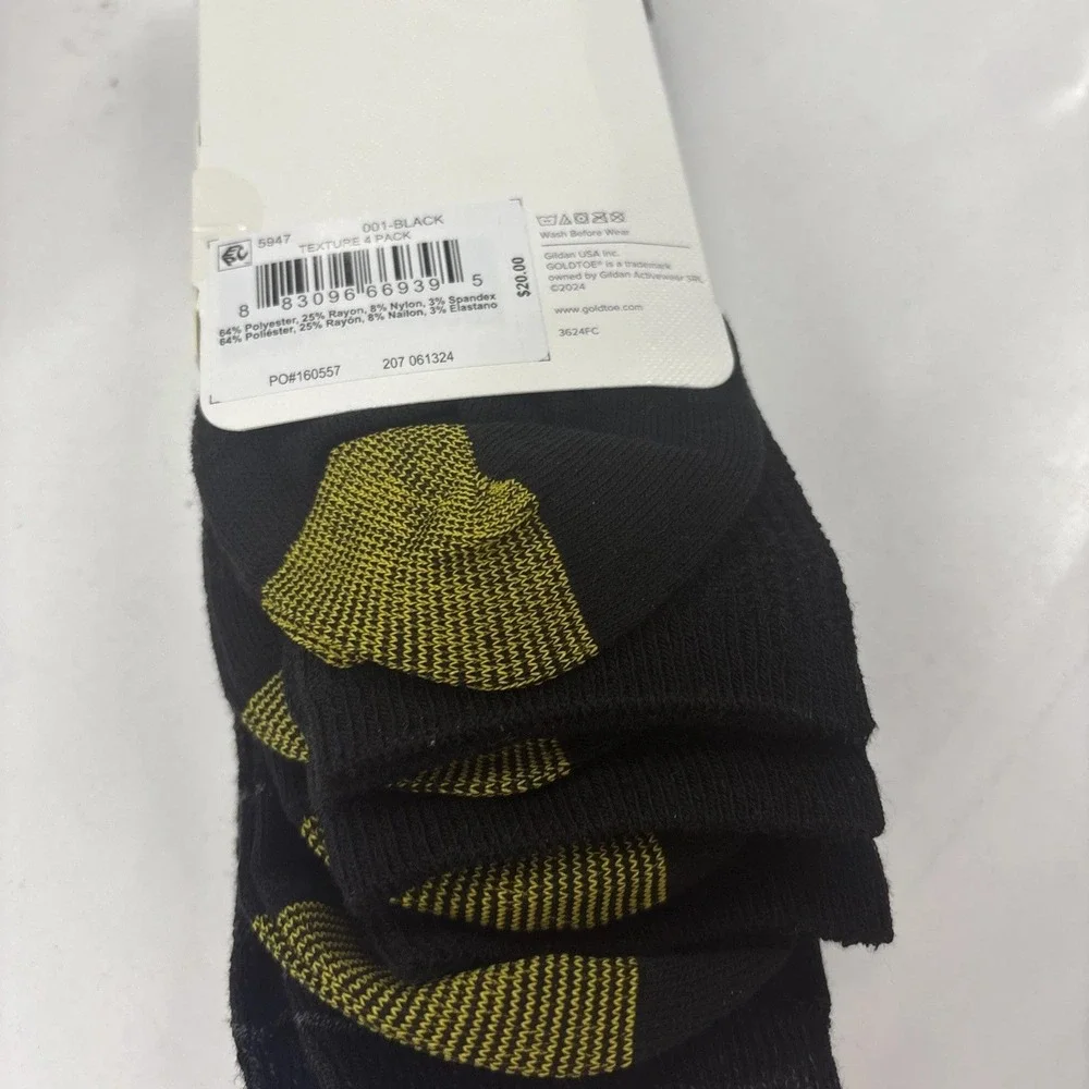 Gold Toe Casuals Womens 4 Pack Size 6 - 9 Texture Crew Socks Black Gold Toe NWT