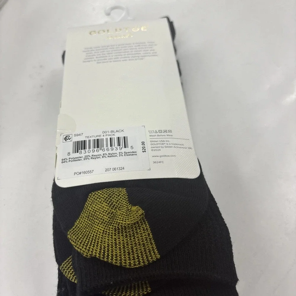 Gold Toe Casuals Womens 4 Pack Size 6 - 9 Texture Crew Socks Black Gold Toe NWT