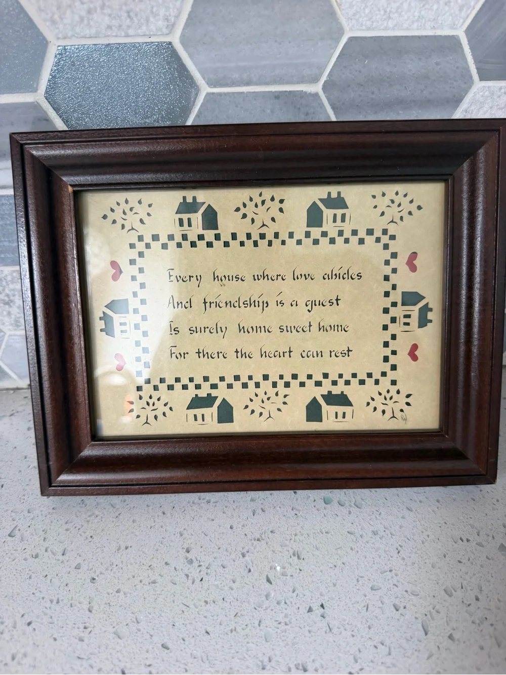 Vintage Framed Home Sweet Home Wall Art - Brown Frame, Cream Print