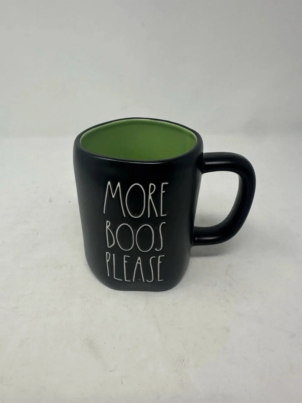 Rae Dun Halloween Mug “More Boos Please”Black CupGreen Inside New no Tags.