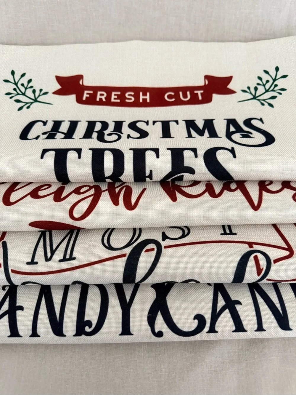 Christmas Holiday Decorative Throw Pillow Covers - Neutral Red Green Set of Four