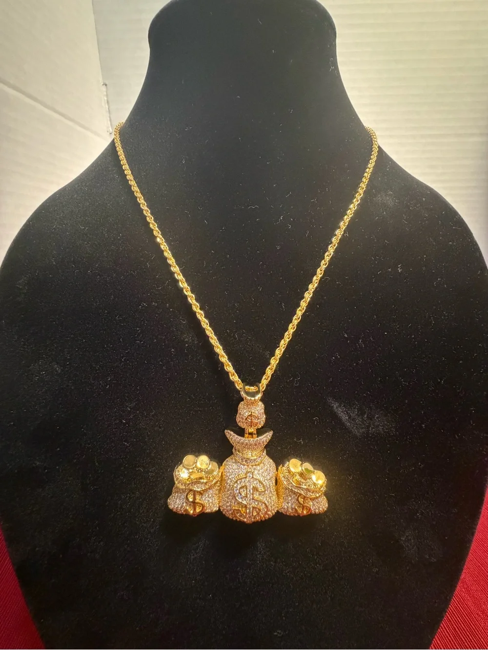 Triple Money Bags Pendant – Full Moissanite | 14K Gold Plated