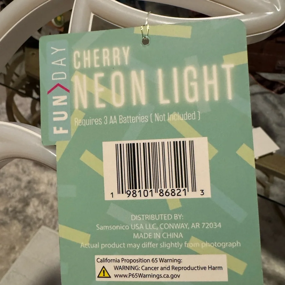 Neon Light * Cherry * Accent Light - Red & Green Plastic 10” Desktop
