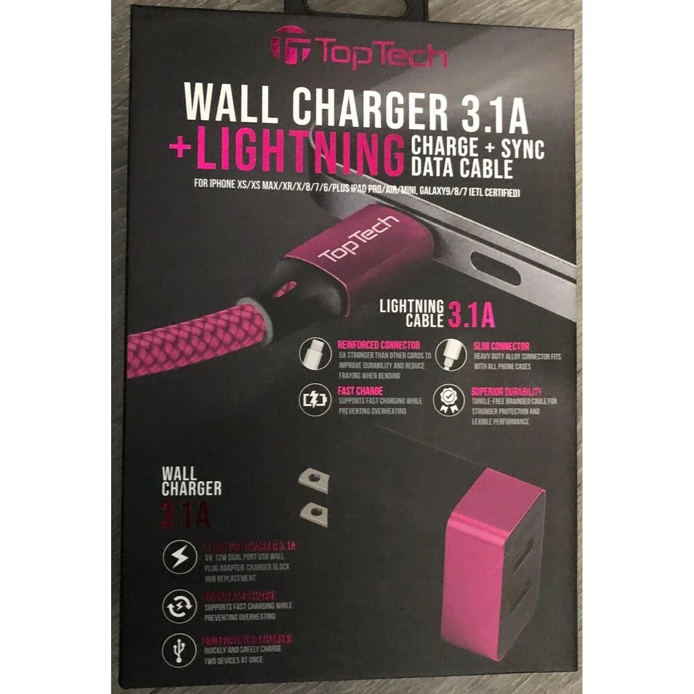 Top Tech Wall Charger and Charge and Sync Data Cable NIP