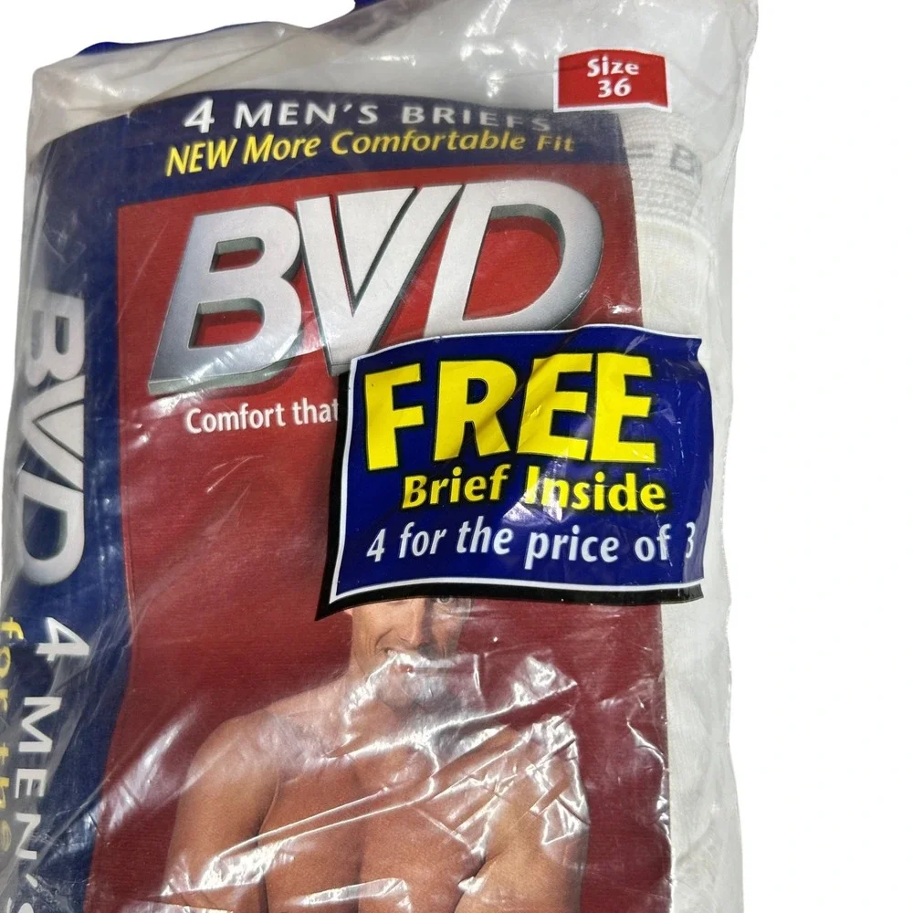 Vintage 1996 BVD Mens Briefs 8 Pack White 100% Cotton Size 36 New Old Stock