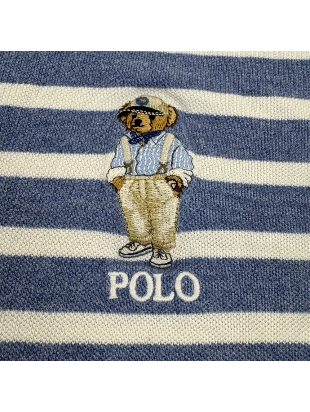 Polo Ralph Lauren Men’s M Hemingway Polo Bear Blue White Striped Polo Shirt