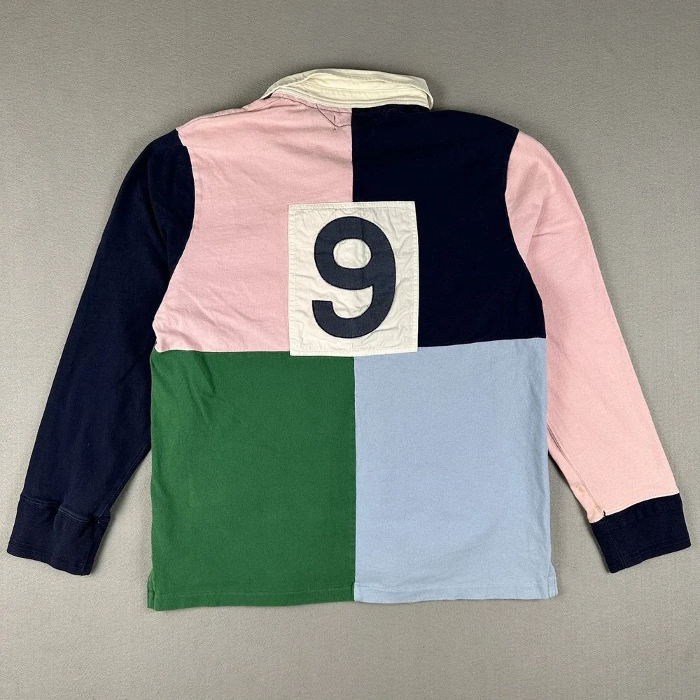 Polo Ralph Lauren Rugby Shirt Mens XL Colorblock Crest Patch‎ Long Sleeve