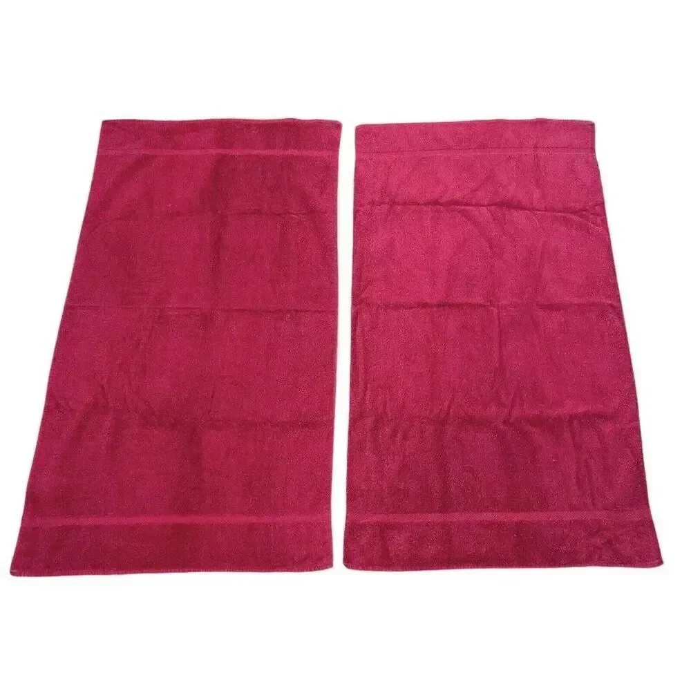 Vintage 1980s Royal Velvet Fieldcrest Red Cotton Bath Towels Set 2 USA 48 x 27