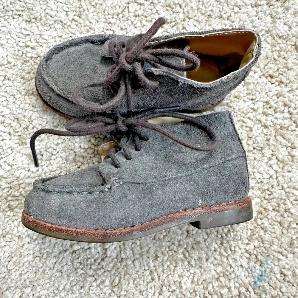 Janie & Jack Grey Leather Lace Up Boot Shoes Baby Size 4