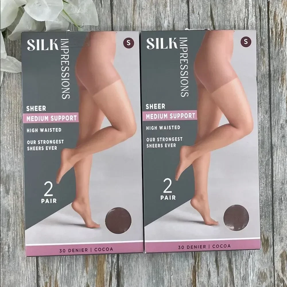 Silk Impressions Shimmer Sheer Pantyhose Stockings 30 Denier Sheer 2, 2-Packs S